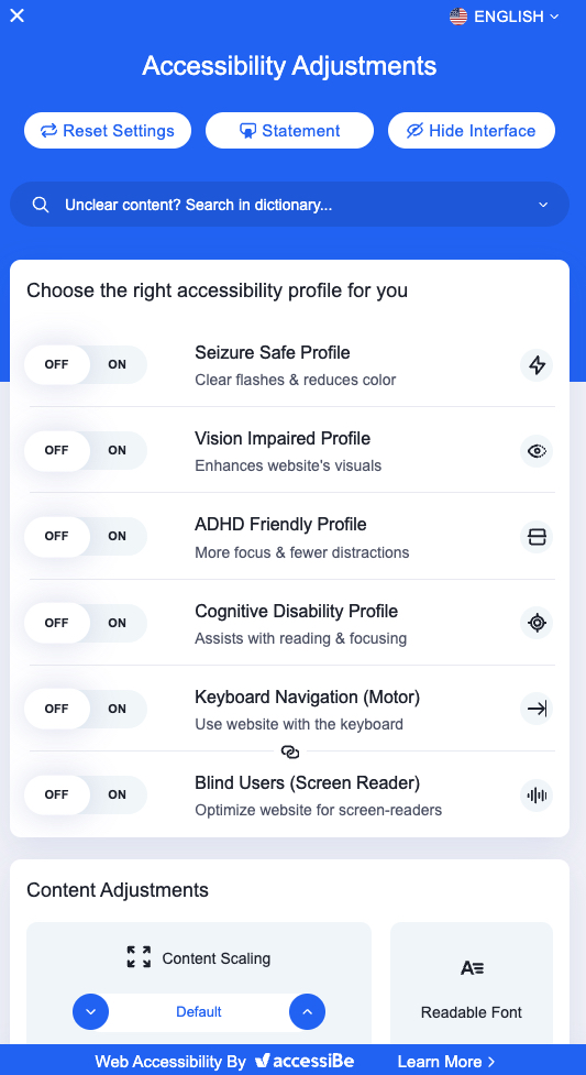 accessiBe widget interface